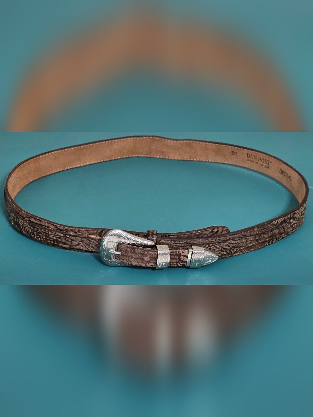 Dan Post Women's Western Leather Belt Brown Tooled Engraved Buckle USA 32